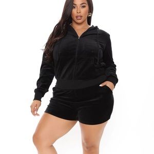 Velvet shorts and hoodie 2 piece set